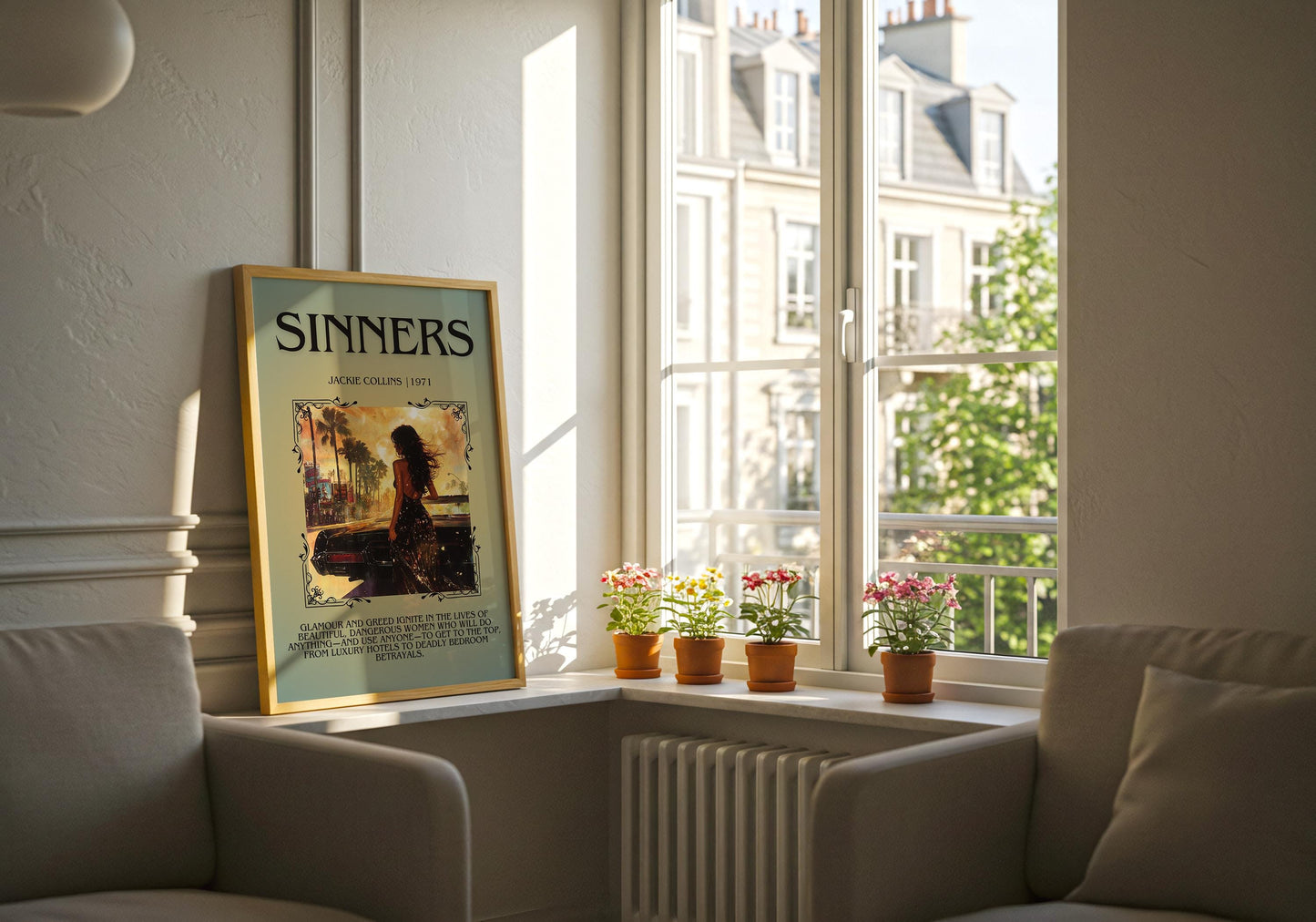 Sinners by Jackie Collins Descriptive, High Quality Poster Print.Free Delivery Wall Art.Author&Blurb Book Artwork Home Decor Novel Art Gift