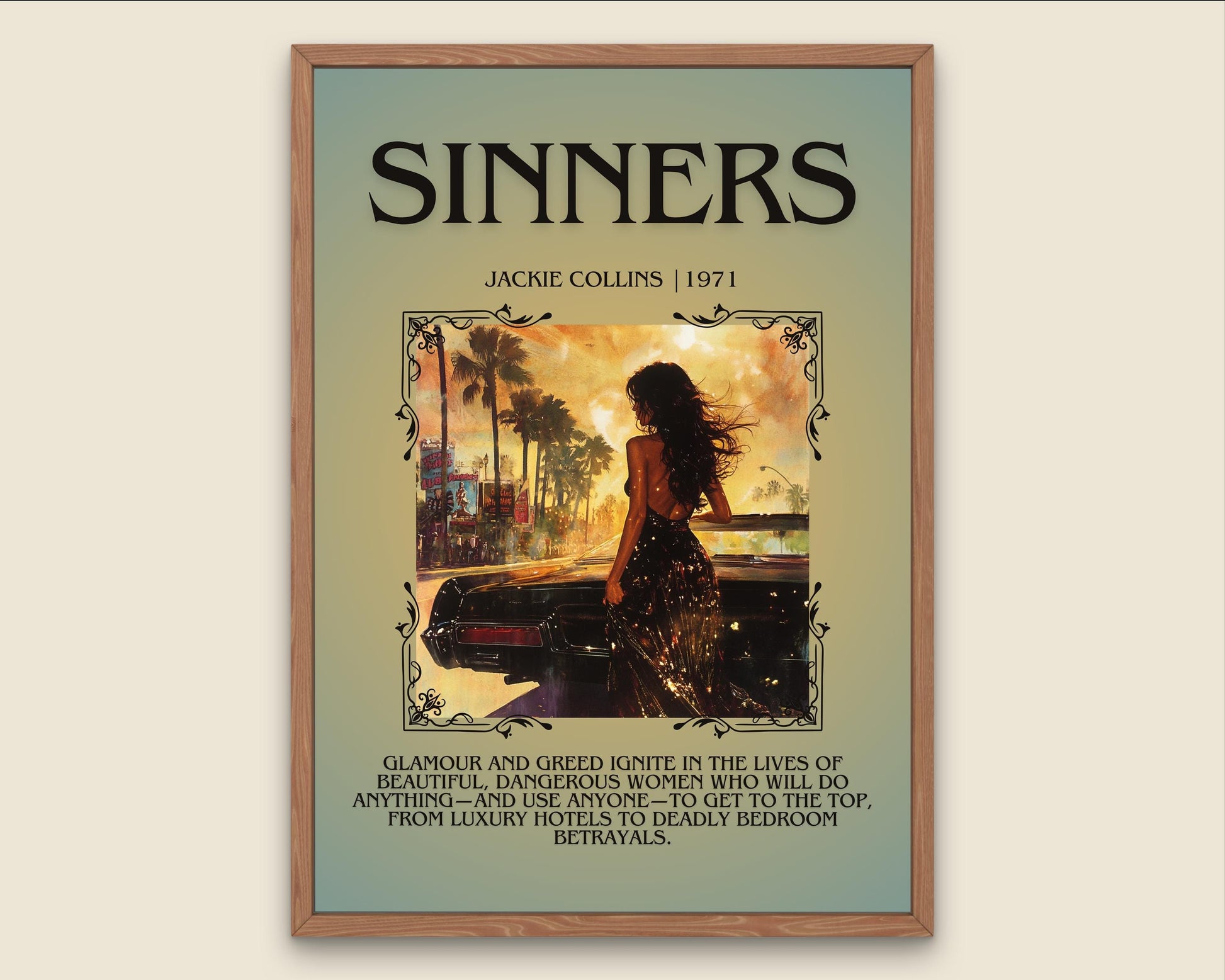 Sinners by Jackie Collins Descriptive, High Quality Poster Print.Free Delivery Wall Art.Author&Blurb Book Artwork Home Decor Novel Art Gift