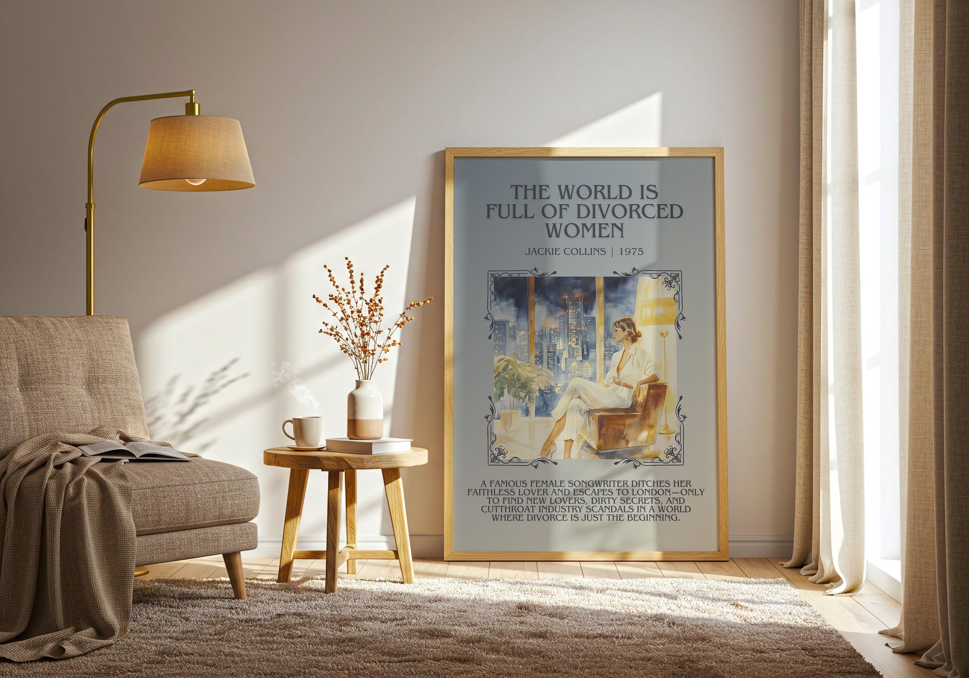 The World Is Full Of Divorced Women by Jackie Collins Descriptive, High Quality Poster Print.Free Delivery Wall Art. Author&Blurb Book Novel