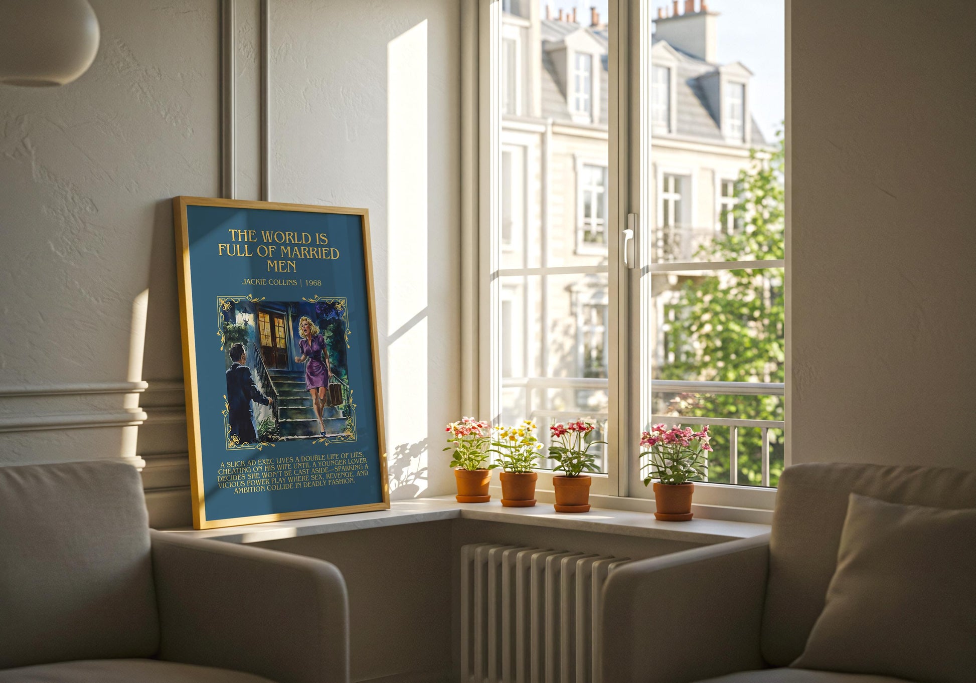 The World Is Full Of Married Men by Jackie Collins Descriptive, High Quality Poster Print.Free Delivery Wall Art. Author&Blurb Book Artwork