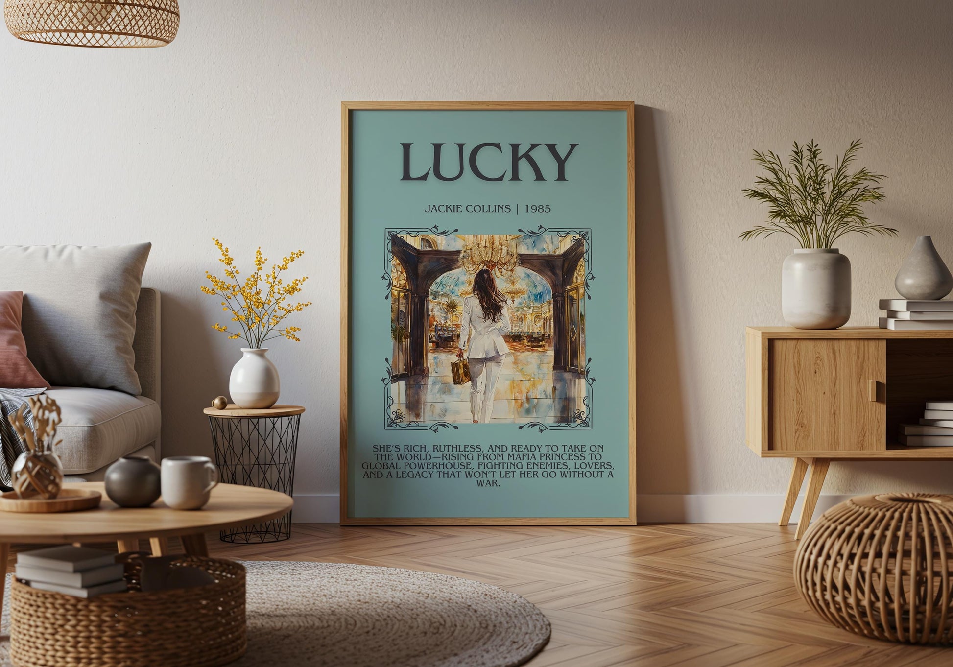 Lucky by Jackie Collins Descriptive, High Quality Poster Print.Free Delivery Wall Art. Author&Blurb Book Artwork Novel Nook Library Gift