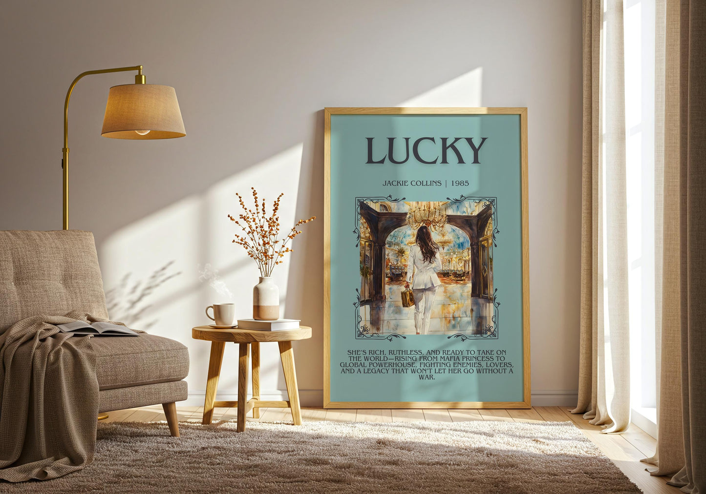 Lucky by Jackie Collins Descriptive, High Quality Poster Print.Free Delivery Wall Art. Author&Blurb Book Artwork Novel Nook Library Gift