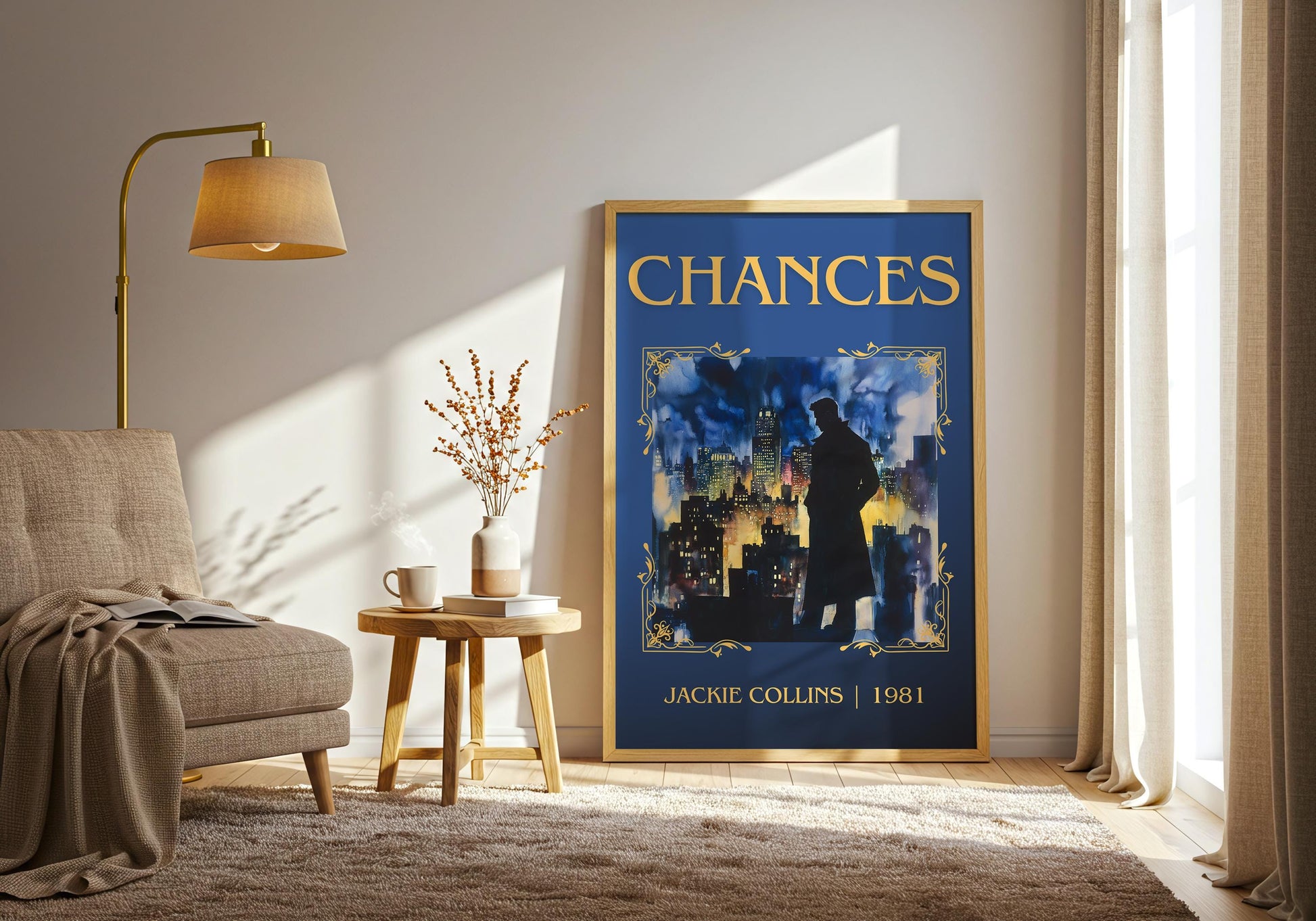 Chances by Jackie Collins High Quality Poster Print. Free Delivery Wall Art-Author&Blurb Book Minimalist Home Gift Cover Library Nook Gift