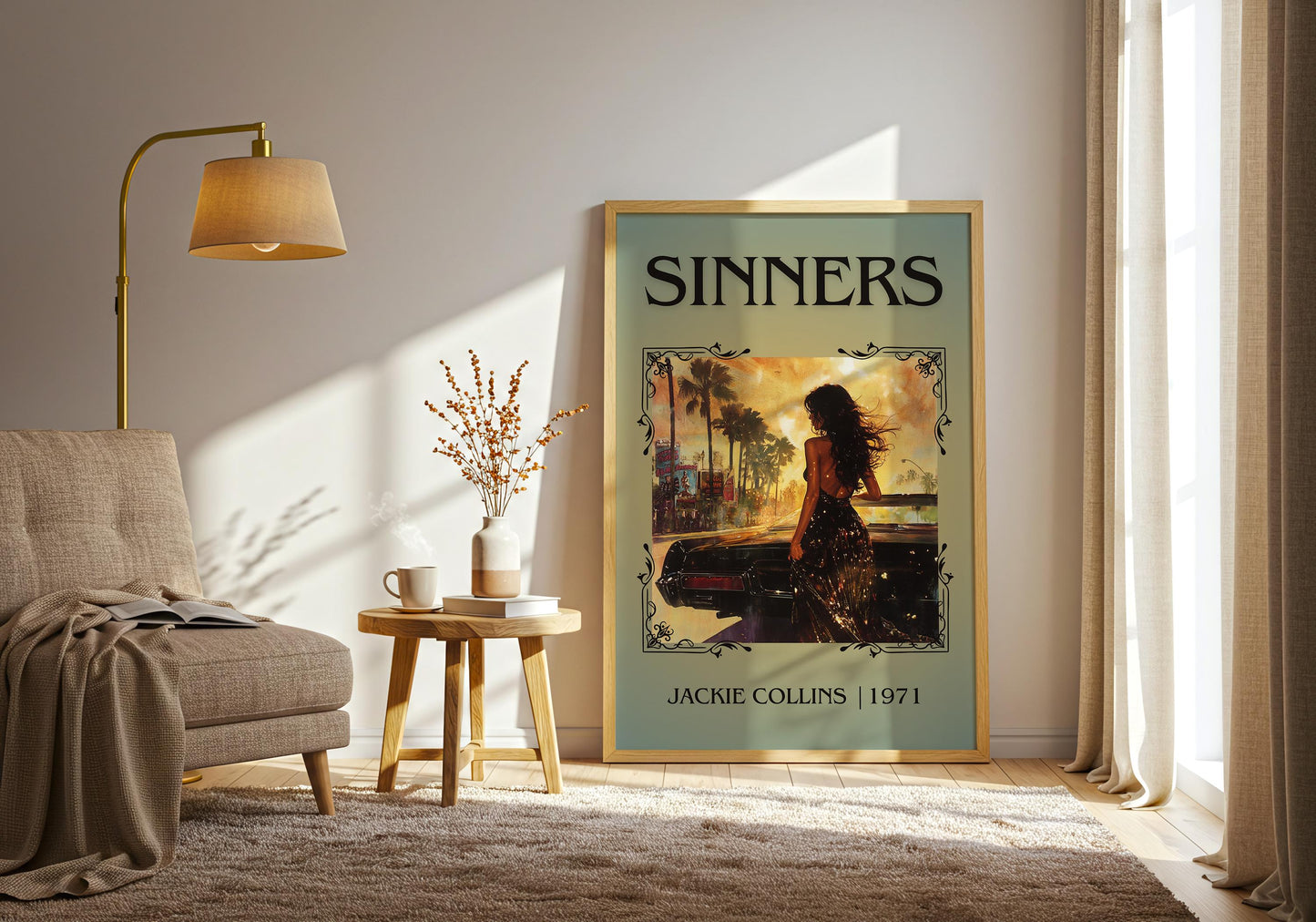 Sinners by Jackie Collins High Quality Poster Print. Free Delivery Wall Art-Author&Blurb Book Minimalist Home Library Nook Gift Book Lover