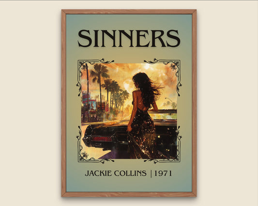 Sinners by Jackie Collins High Quality Poster Print. Free Delivery Wall Art-Author&Blurb Book Minimalist Home Library Nook Gift Book Lover