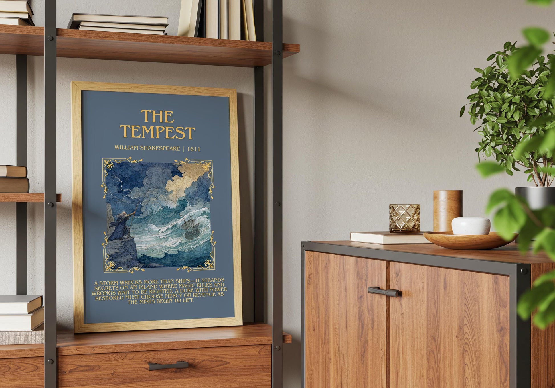 The Tempest by William Shakespeare Descriptive, High Quality Poster Print.Free Delivery Wall Art.Author&Blurb Book Nook Gift Play