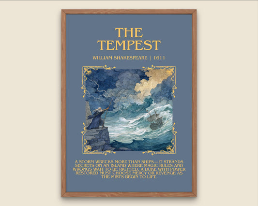 The Tempest by William Shakespeare Descriptive, High Quality Poster Print.Free Delivery Wall Art.Author&Blurb Book Nook Gift Play
