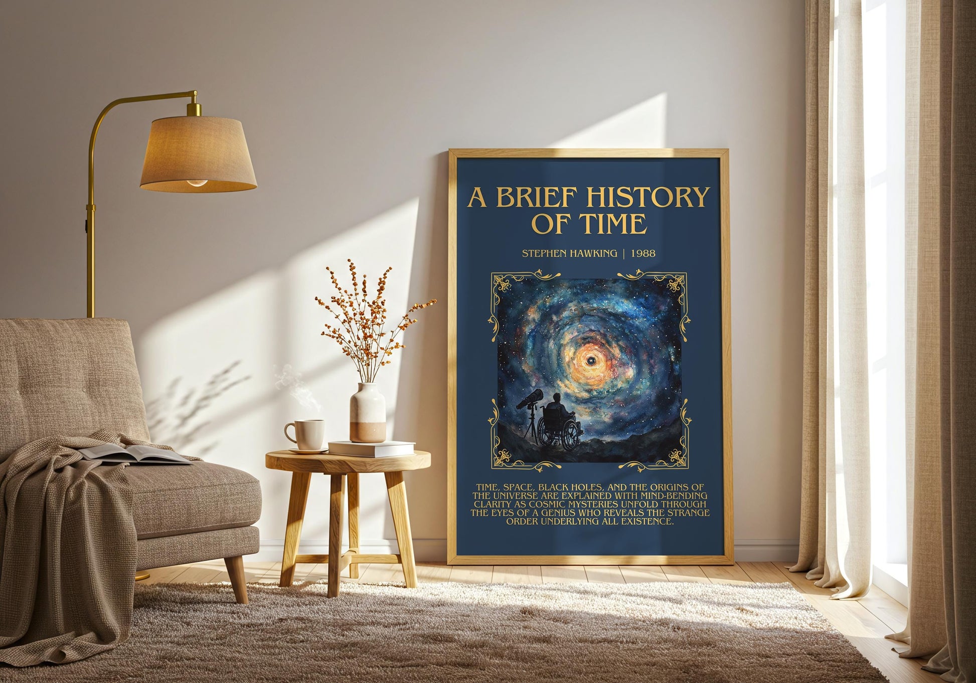 A Brief History of Time by Stephen Hawking Descriptive, High Quality Poster Print.Free Delivery Wall Art. Author&Blurb Book Artwork Novel