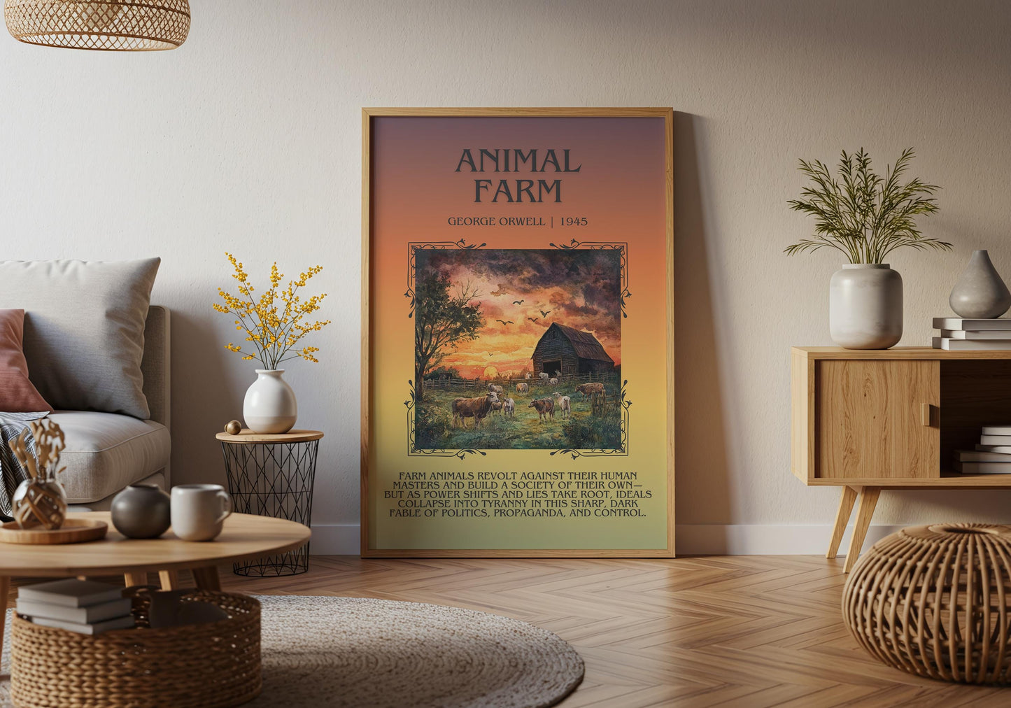 Animal Farm by George Orwell Descriptive, High Quality Poster Print.Free Delivery Wall Art. Author&Blurb Book Artwork Novel Nook Gift