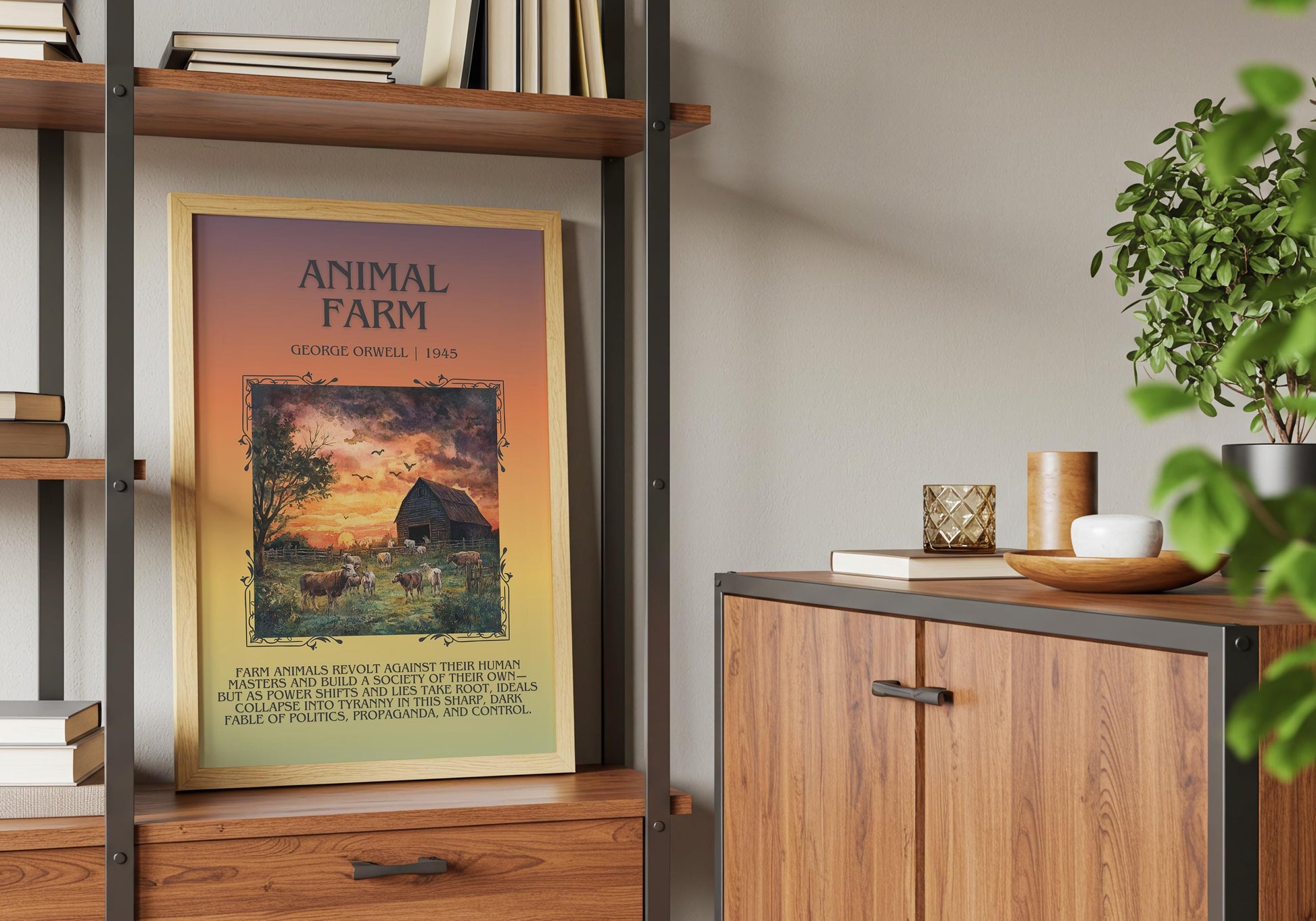 Animal Farm by George Orwell Descriptive, High Quality Poster Print.Free Delivery Wall Art. Author&Blurb Book Artwork Novel Nook Gift