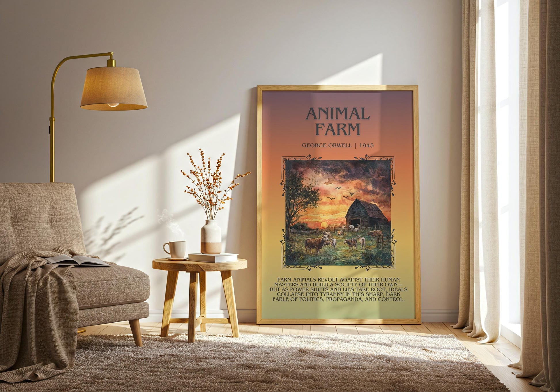 Animal Farm by George Orwell Descriptive, High Quality Poster Print.Free Delivery Wall Art. Author&Blurb Book Artwork Novel Nook Gift