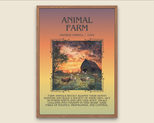 Animal Farm by George Orwell Descriptive, High Quality Poster Print.Free Delivery Wall Art. Author&Blurb Book Artwork Novel Nook Gift