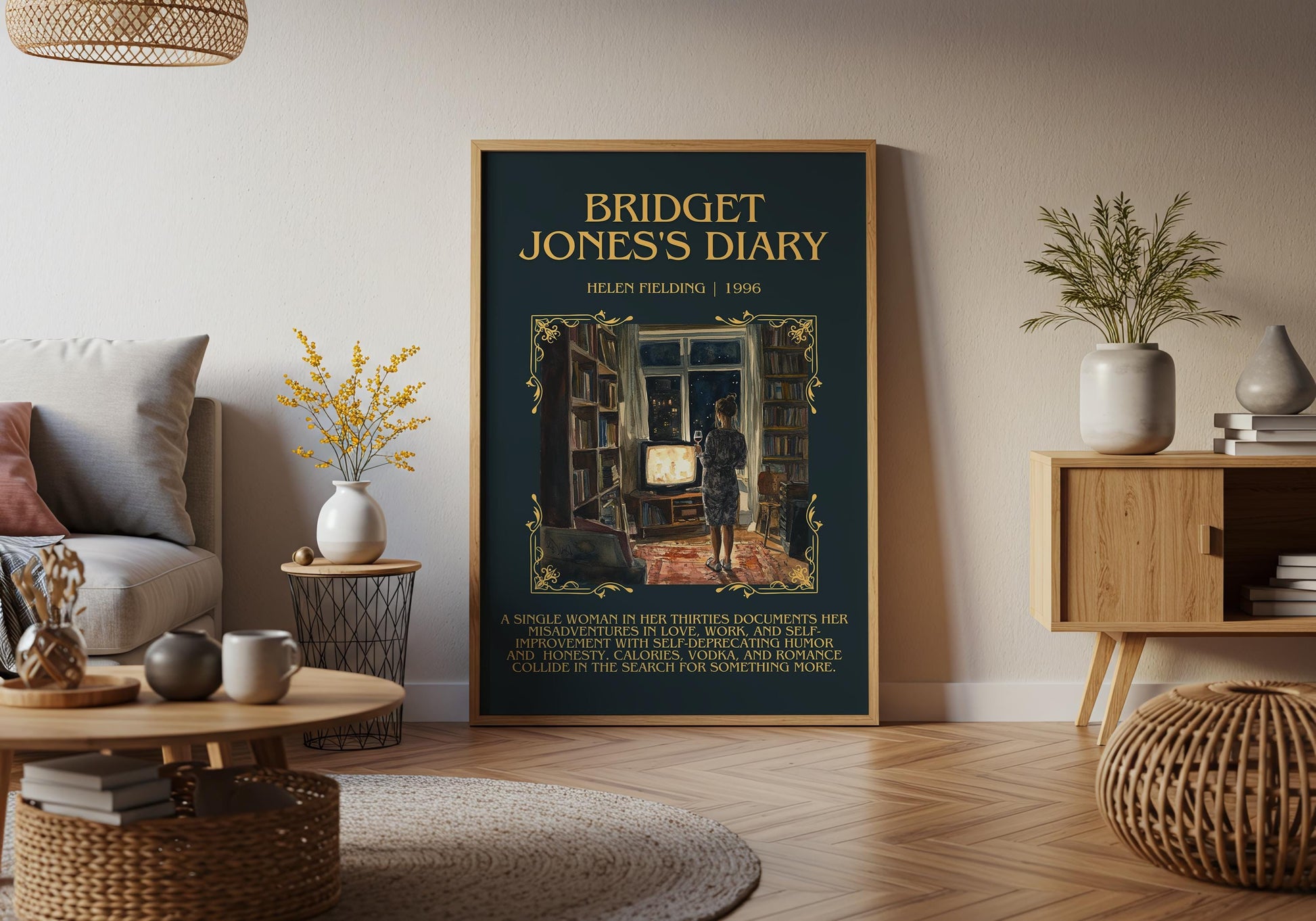 Bridget Jones's Diary by Helen Fielding Descriptive, High Quality Poster Print.Free Delivery Wall Art. Author&Blurb Book Artwork Novel