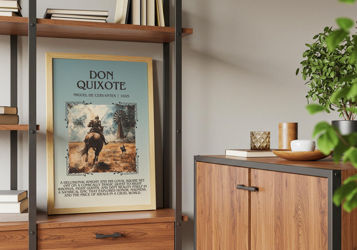 Don Quixote by Miguel De Cervantes Descriptive, High Quality Poster Print.Free Delivery Wall Art. Author&Blurb Book Artwork Novel Nook Gift