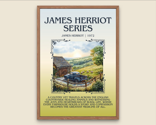 James Herriot Series by James Herriot Descriptive, High Quality Poster Print.Free Delivery Wall Art. Author&Blurb Book Artwork Novel Nook