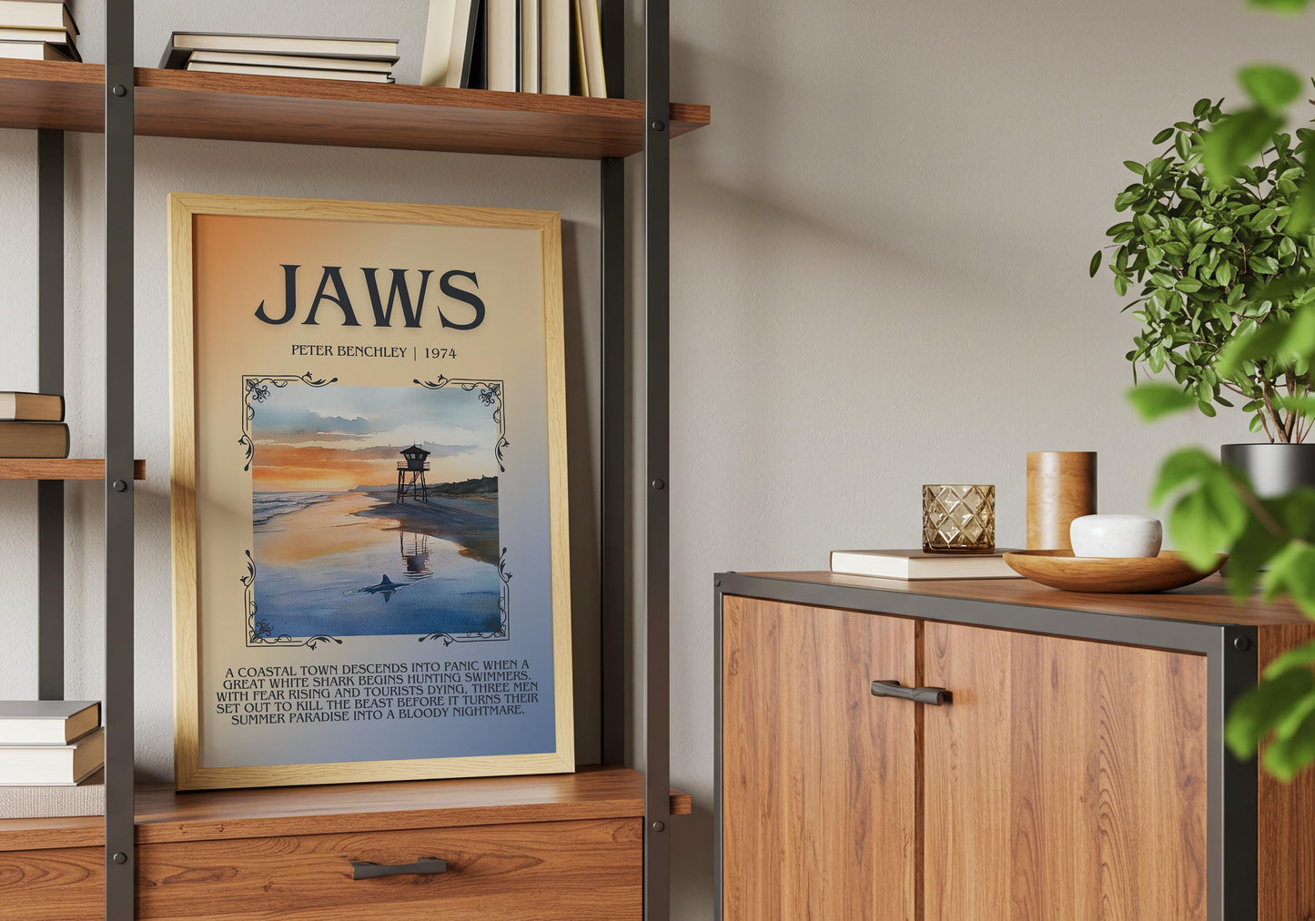 Jaws by Peter Benchley Descriptive, High Quality Poster Print.Free Delivery Wall Art. Author&Blurb Book Artwork Novel Nook Library Gift