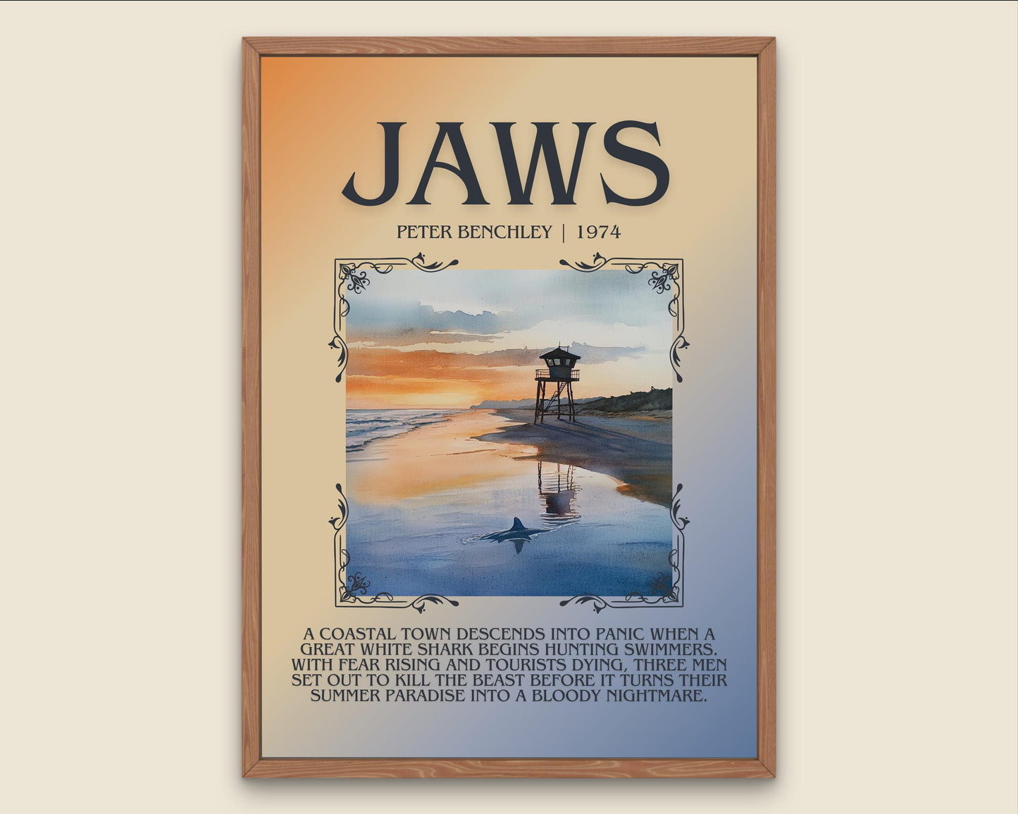 Jaws by Peter Benchley Descriptive, High Quality Poster Print.Free Delivery Wall Art. Author&Blurb Book Artwork Novel Nook Library Gift