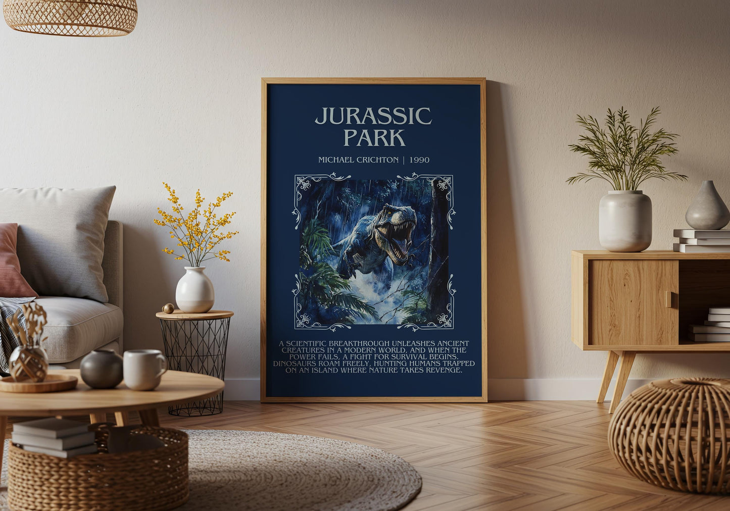 Jurassic Park by Michael Crichton Descriptive, High Quality Poster Print.Free Delivery Wall Art. Author&Blurb Book Artwork Novel Nook