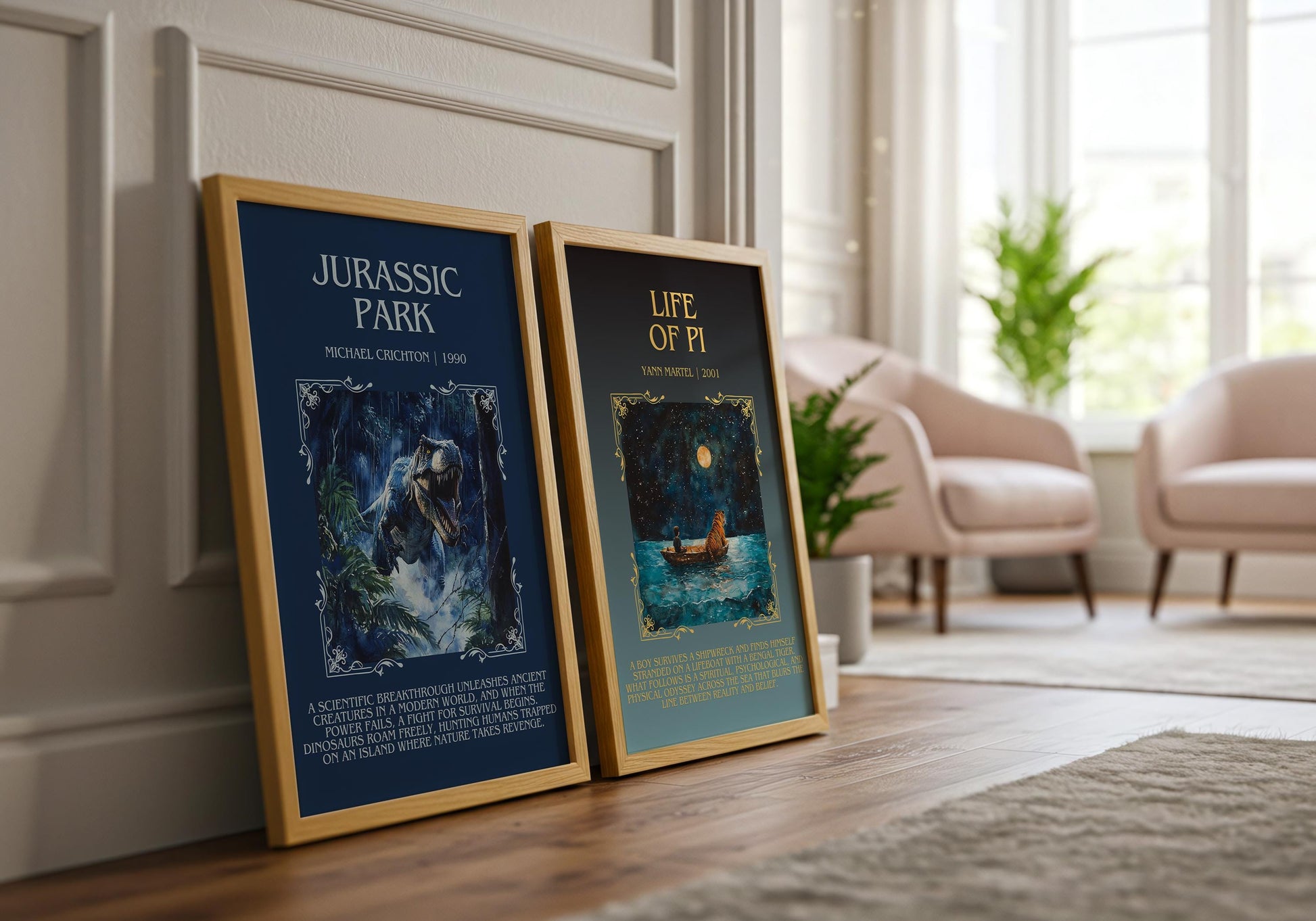 Jurassic Park by Michael Crichton Descriptive, High Quality Poster Print.Free Delivery Wall Art. Author&Blurb Book Artwork Novel Nook