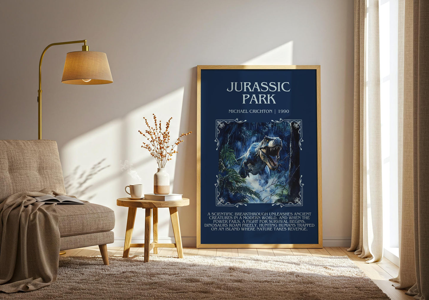 Jurassic Park by Michael Crichton Descriptive, High Quality Poster Print.Free Delivery Wall Art. Author&Blurb Book Artwork Novel Nook