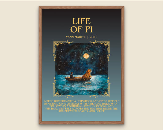 Life Of Pi by Yann Martell Descriptive, High Quality Poster Print.Free Delivery Wall Art. Author&Blurb Book Artwork Novel Nook Library Gift
