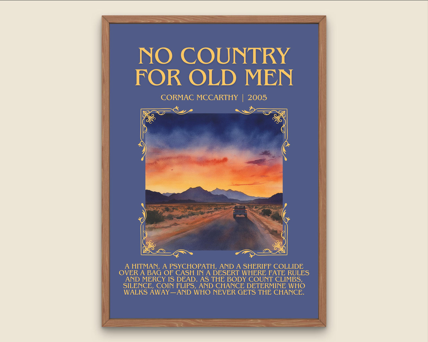 No Country For Old Men by Cormac McCarthy Descriptive, High Quality Poster Print.Free Delivery Wall Art. Author&Blurb Book Artwork Novel