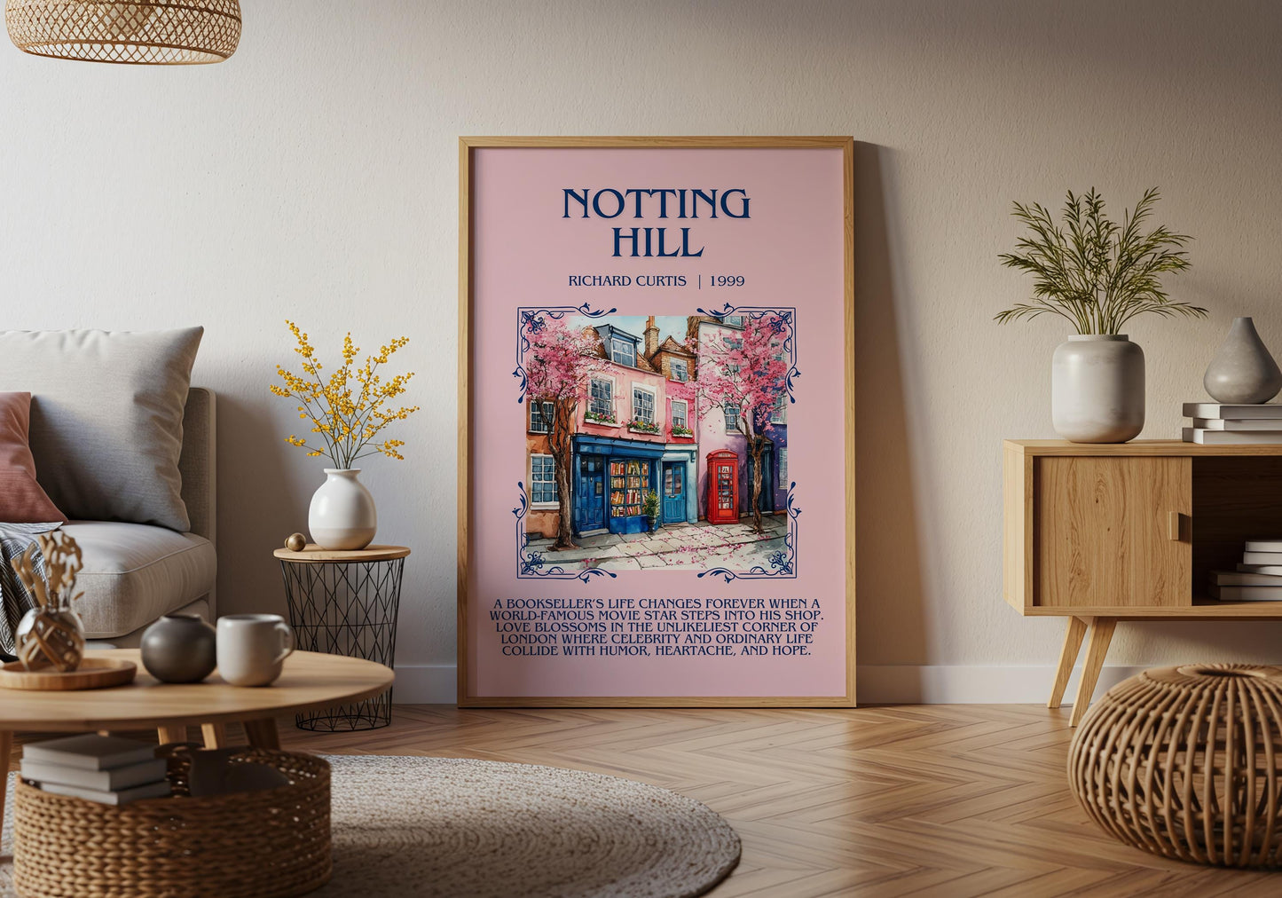Notting Hill by Richard Curtis Descriptive, High Quality Poster Print.Free Delivery Wall Art. Author&Blurb Book Artwork Novel Nook Library