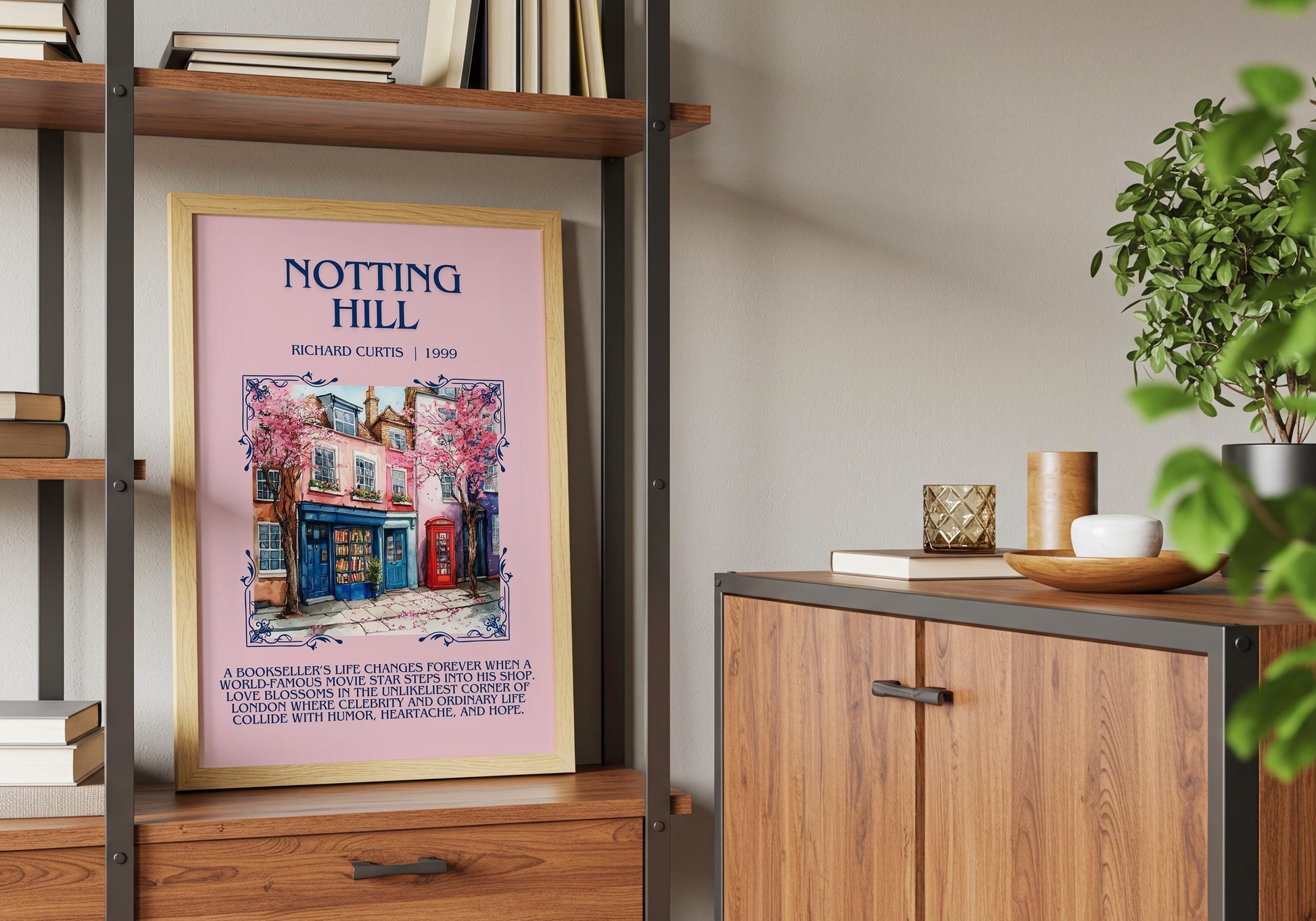 Notting Hill by Richard Curtis Descriptive, High Quality Poster Print.Free Delivery Wall Art. Author&Blurb Book Artwork Novel Nook Library