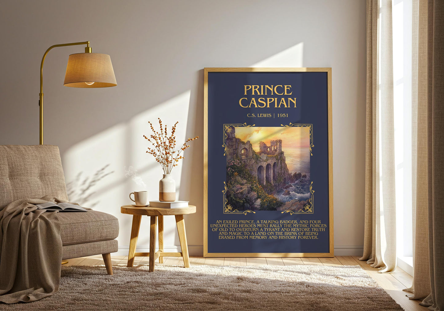 Prince Caspian by C.S. Lewis Descriptive, High Quality Poster Print.Free Delivery Wall Art. Author&Blurb Book Artwork Novel Library Gift