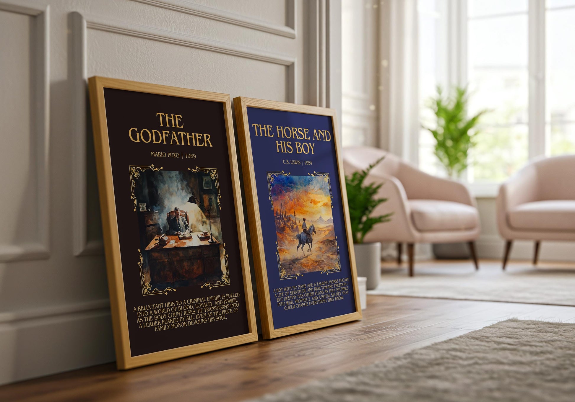 The Godfather by Mario Puzo Descriptive, High Quality Poster Print.Free Delivery Wall Art. Author&Blurb Book Library Nook Gift Movie