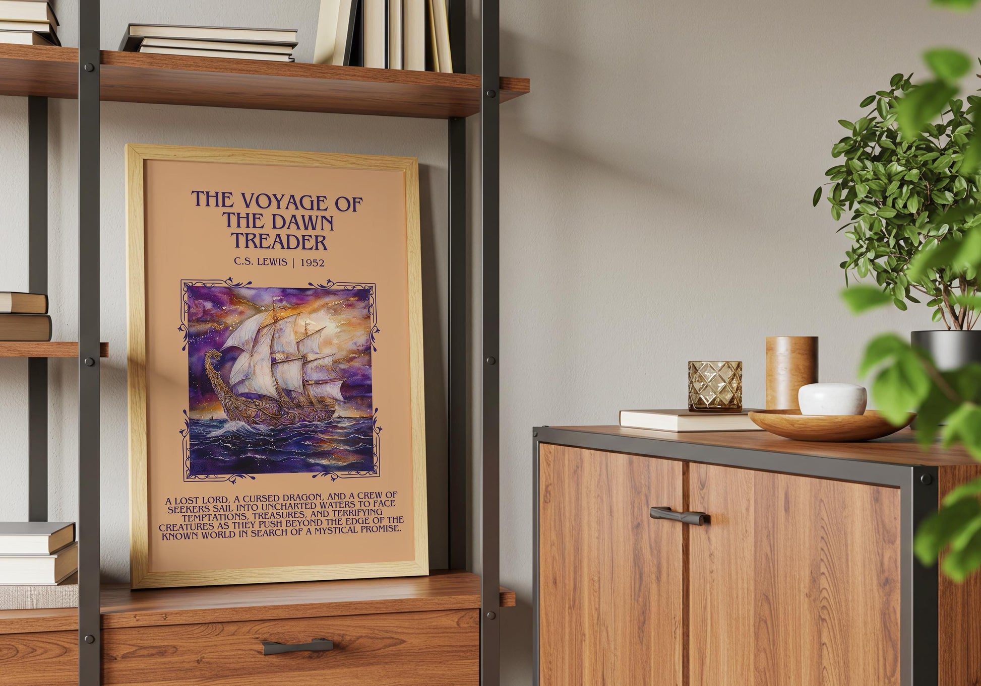The Voyage Of The Dawn Treader by C.S. Lewis Descriptive, High Quality Poster Print.Free Delivery Wall Art. Author&Blurb Book Library Nook