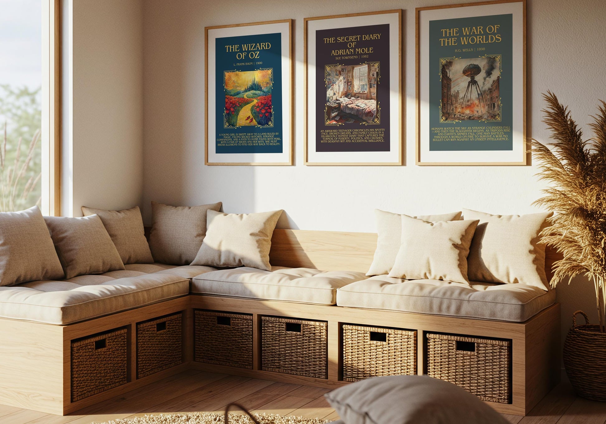 The War Of The Worlds by H.G. Wells Descriptive, High Quality Poster Print.Free Delivery Wall Art. Author&Blurb Book Library Nook Gift