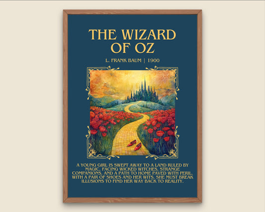 The Wizard Of Oz by L. Frank Baum Descriptive, High Quality Poster Print.Free Delivery Wall Art. Author&Blurb Book Library Nook Movie