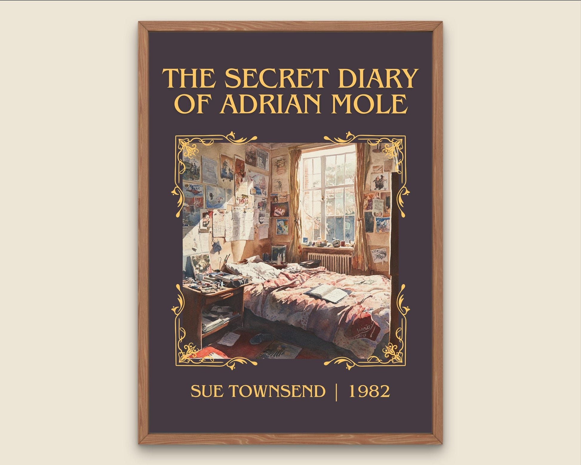 The Secret Diary Of Adrian Mole by Sue Townsend High Quality Poster Print.Fast Delivery Wall Art. Author, Title Book Artwork Minimalist Gift