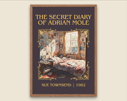The Secret Diary Of Adrian Mole by Sue Townsend High Quality Poster Print.Fast Delivery Wall Art. Author, Title Book Artwork Minimalist Gift