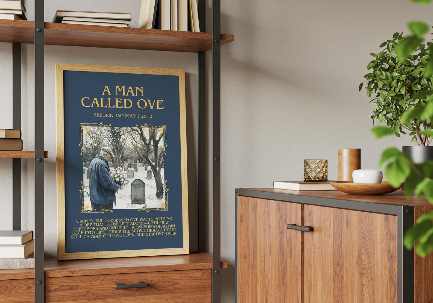 A Man Called Ove by Fredrik Backman Descriptive, High Quality Poster Print.Free Delivery Wall Art. Author&Blurb Book Library Nook Gift