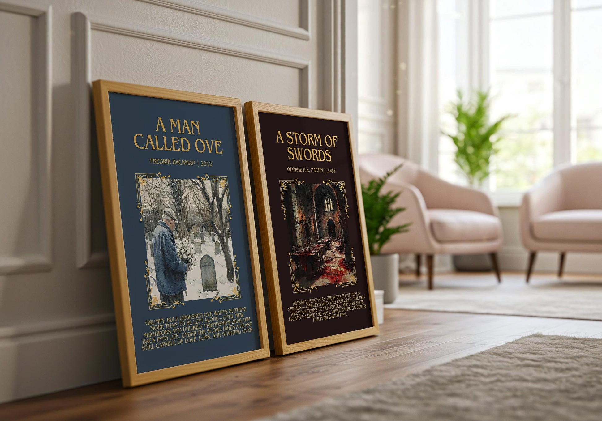 A Man Called Ove by Fredrik Backman Descriptive, High Quality Poster Print.Free Delivery Wall Art. Author&Blurb Book Library Nook Gift
