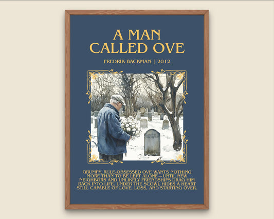 A Man Called Ove by Fredrik Backman Descriptive, High Quality Poster Print.Free Delivery Wall Art. Author&Blurb Book Library Nook Gift