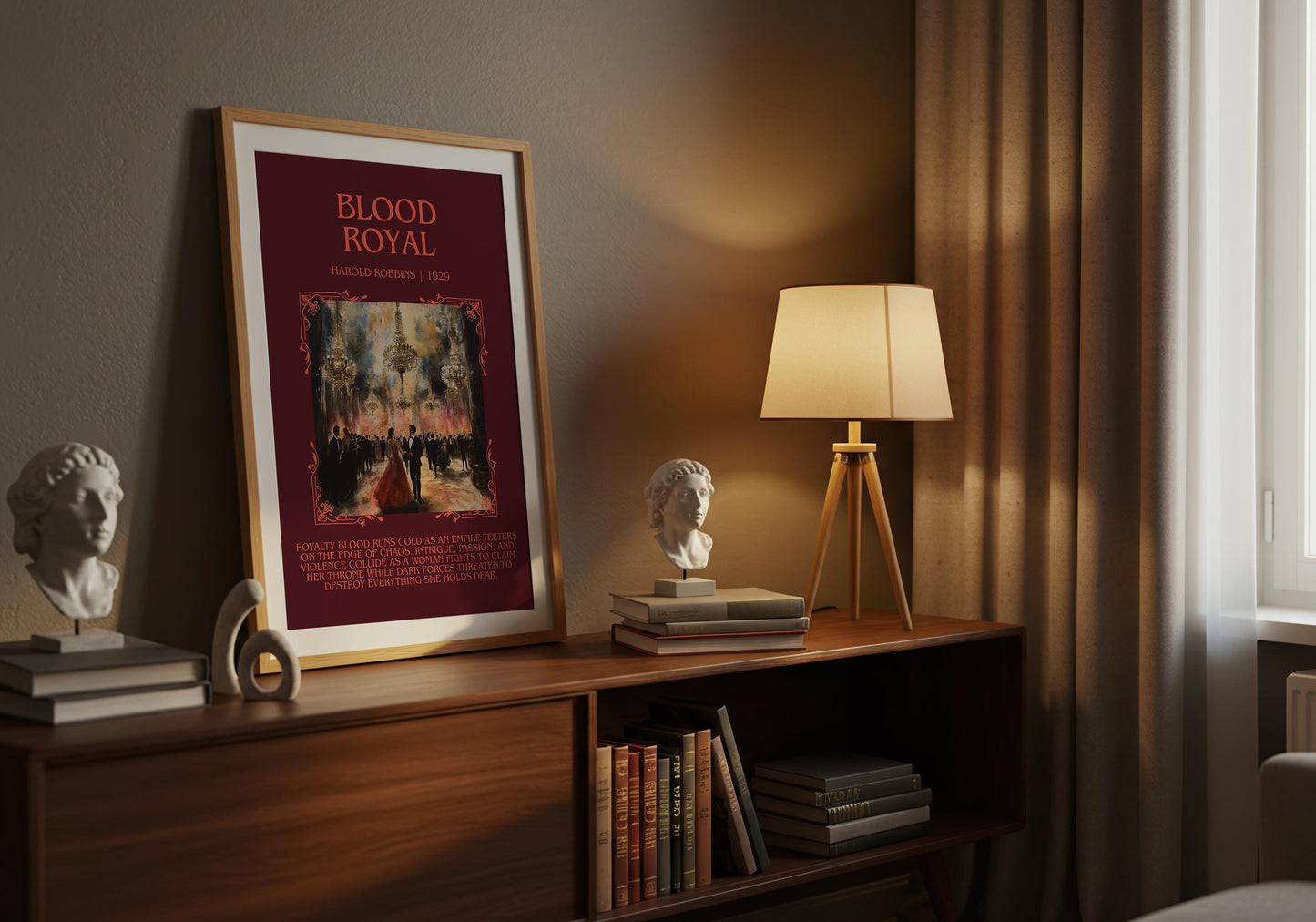 Blood Royal by Harold Robbins Descriptive, High Quality Poster Print.Free Delivery Wall Art. Author&Blurb Book Library Nook Gift