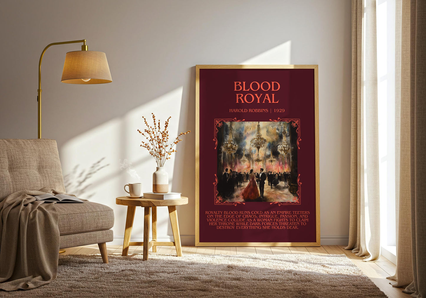 Blood Royal by Harold Robbins Descriptive, High Quality Poster Print.Free Delivery Wall Art. Author&Blurb Book Library Nook Gift