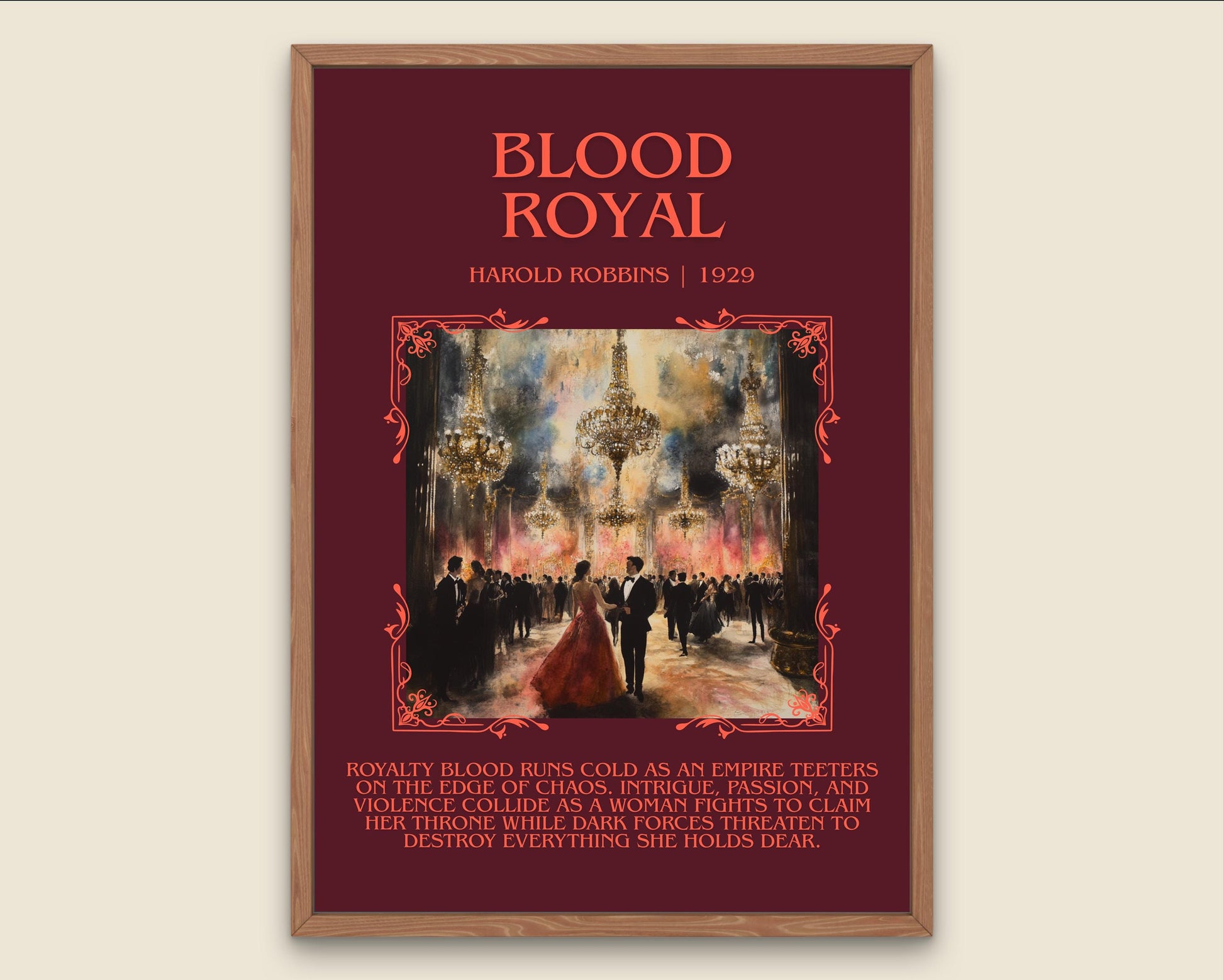 Blood Royal by Harold Robbins Descriptive, High Quality Poster Print.Free Delivery Wall Art. Author&Blurb Book Library Nook Gift