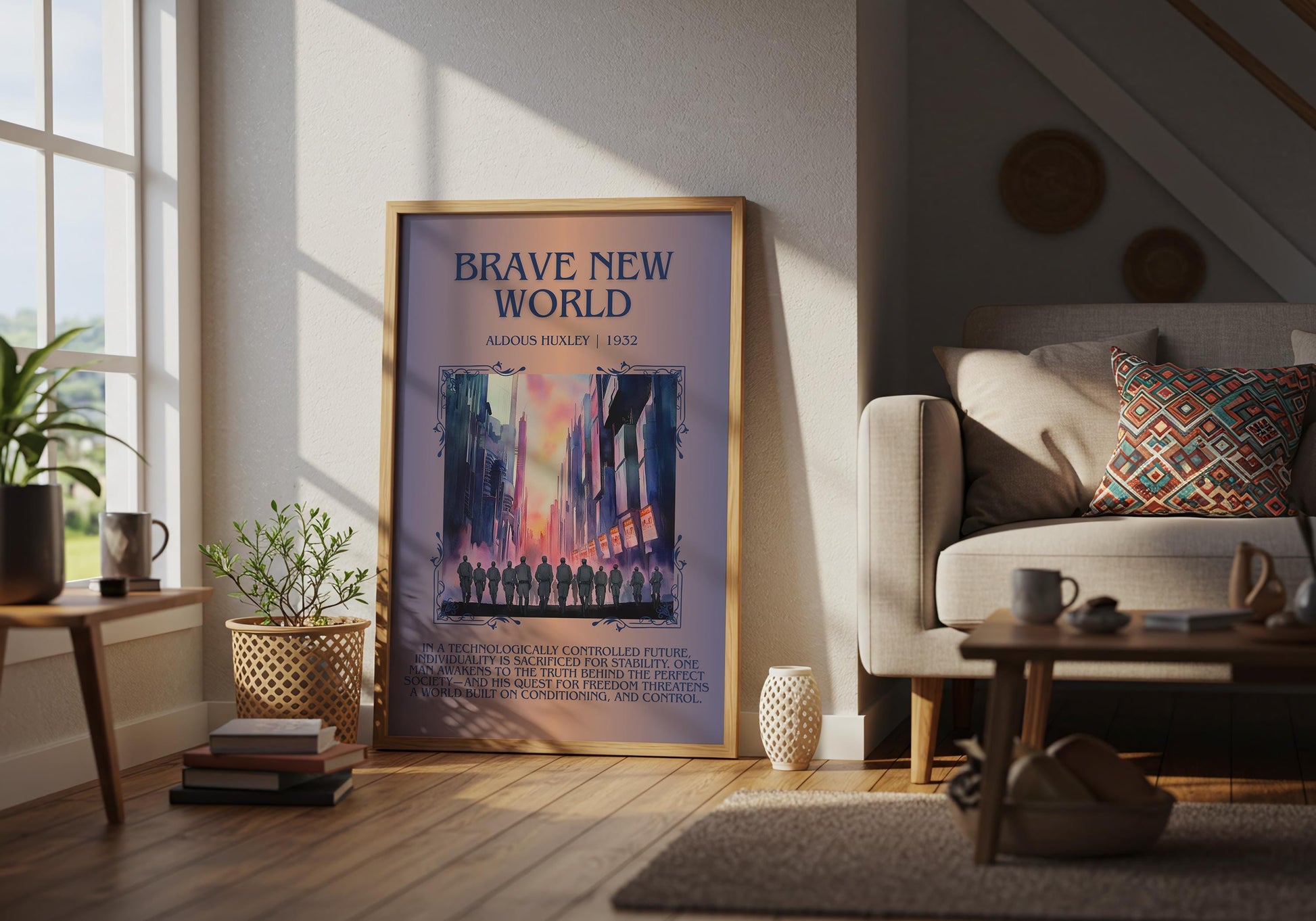 Brave New World by Aldous Huxley Descriptive, High Quality Poster Print.Free Delivery Wall Art.Author&Blurb Book Library Nook Gift