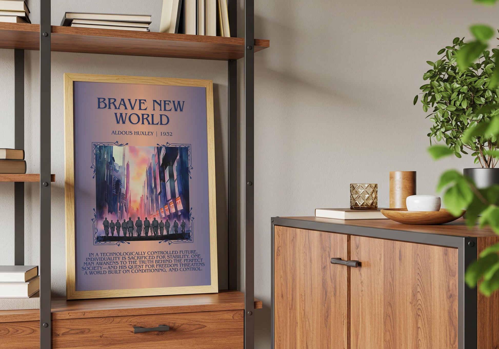 Brave New World by Aldous Huxley Descriptive, High Quality Poster Print.Free Delivery Wall Art.Author&Blurb Book Library Nook Gift