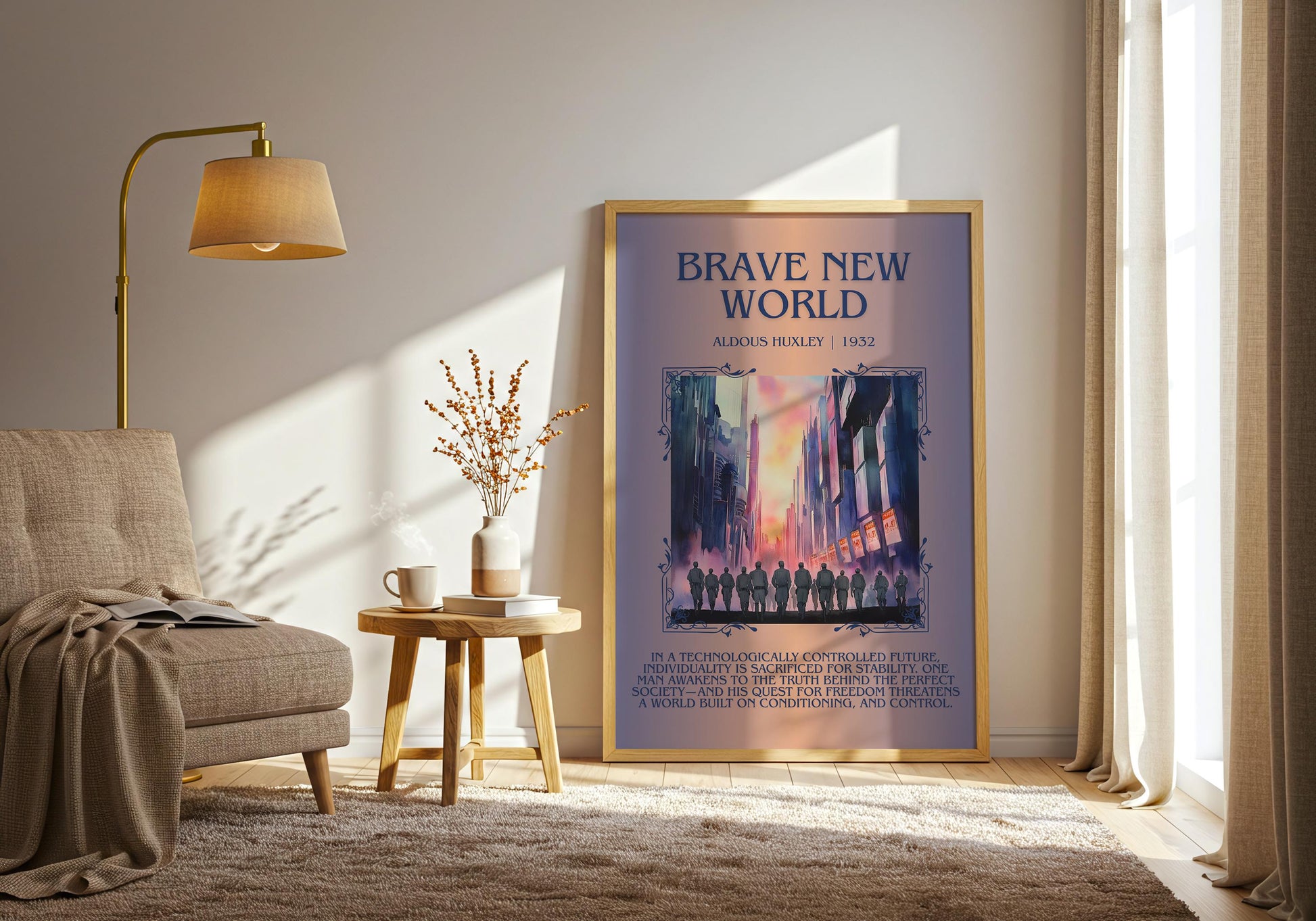 Brave New World by Aldous Huxley Descriptive, High Quality Poster Print.Free Delivery Wall Art.Author&Blurb Book Library Nook Gift