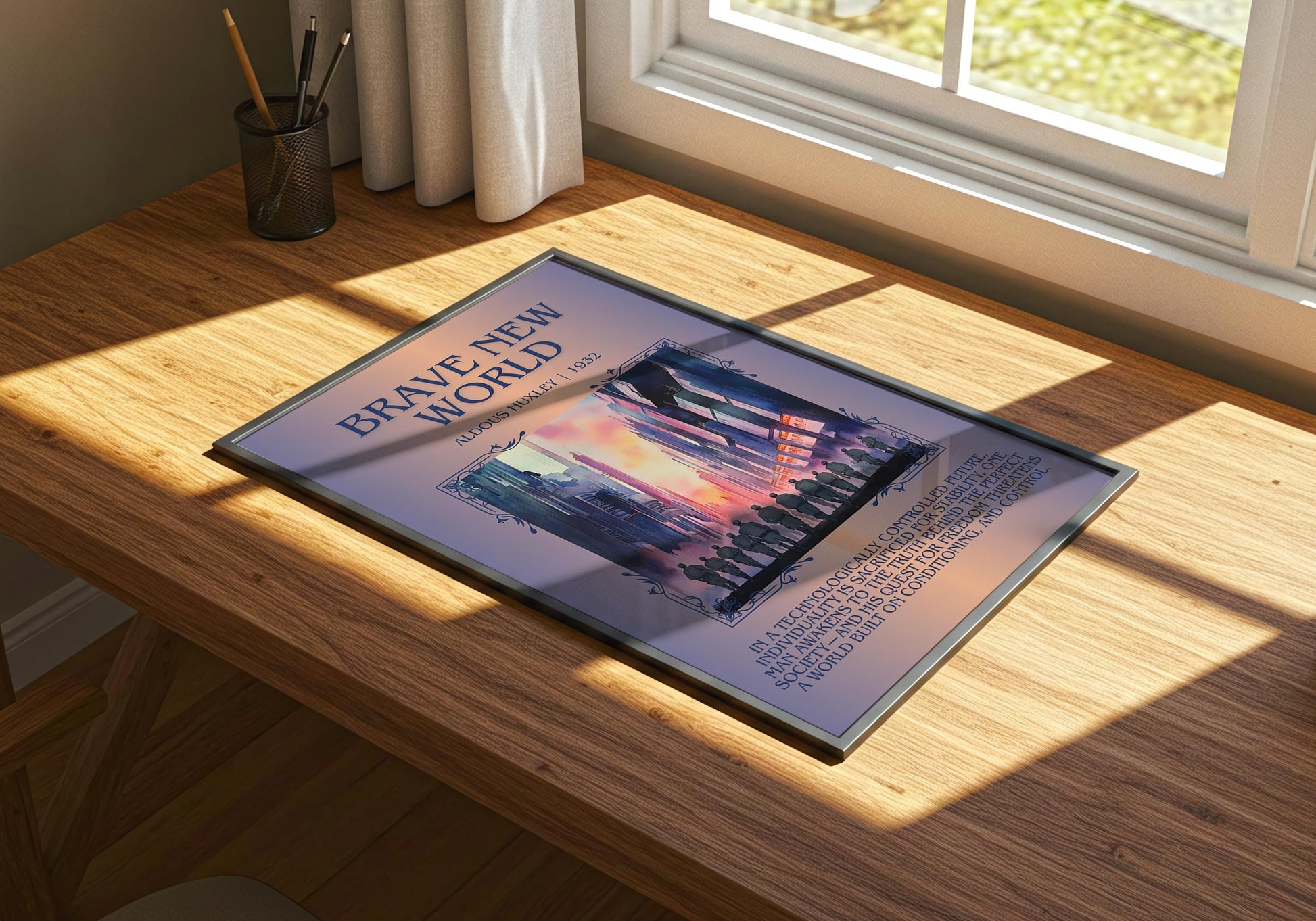 Brave New World by Aldous Huxley Descriptive, High Quality Poster Print.Free Delivery Wall Art.Author&Blurb Book Library Nook Gift
