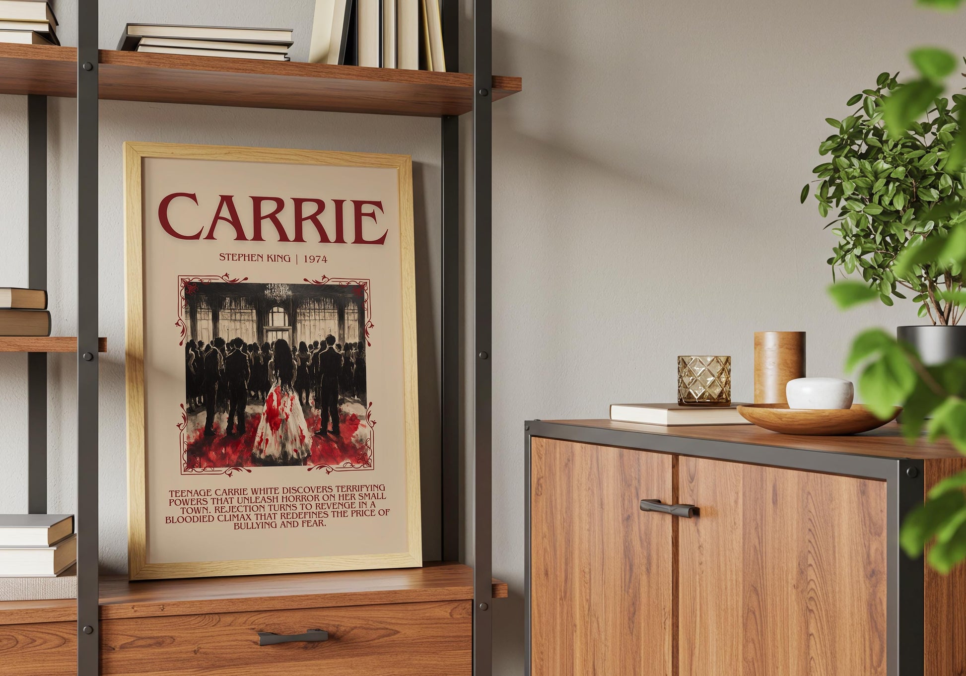 Carrie by Stephen King Descriptive, High Quality Poster Print.Free Delivery Wall Art. Author&Blurb Book Library Nook Gift