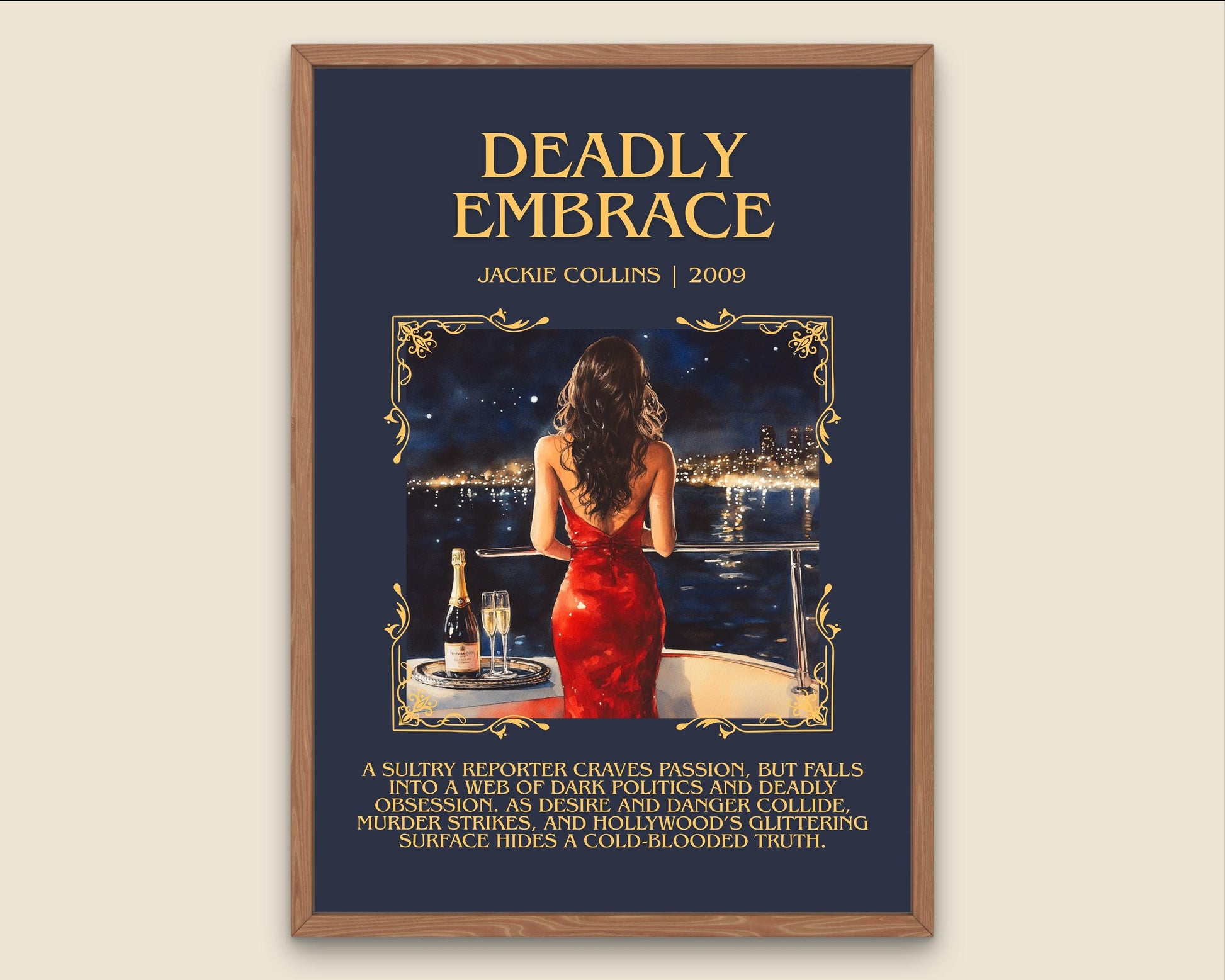 Deadly Embrace by Jackie Collins Descriptive, High Quality Poster Print.Free Delivery Wall Art.Author&Blurb Book Library Nook Gift