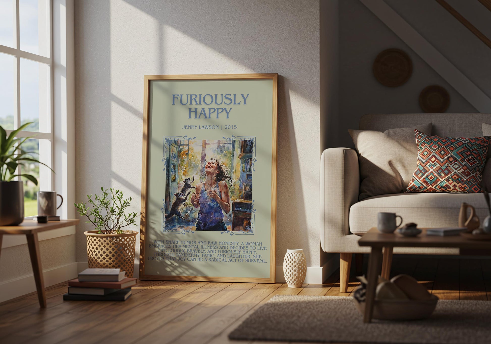 Furiously Happy by Jenny Lawson Descriptive, High Quality Poster Print.Free Delivery Wall Art.Author&Blurb Book Library Nook Gift