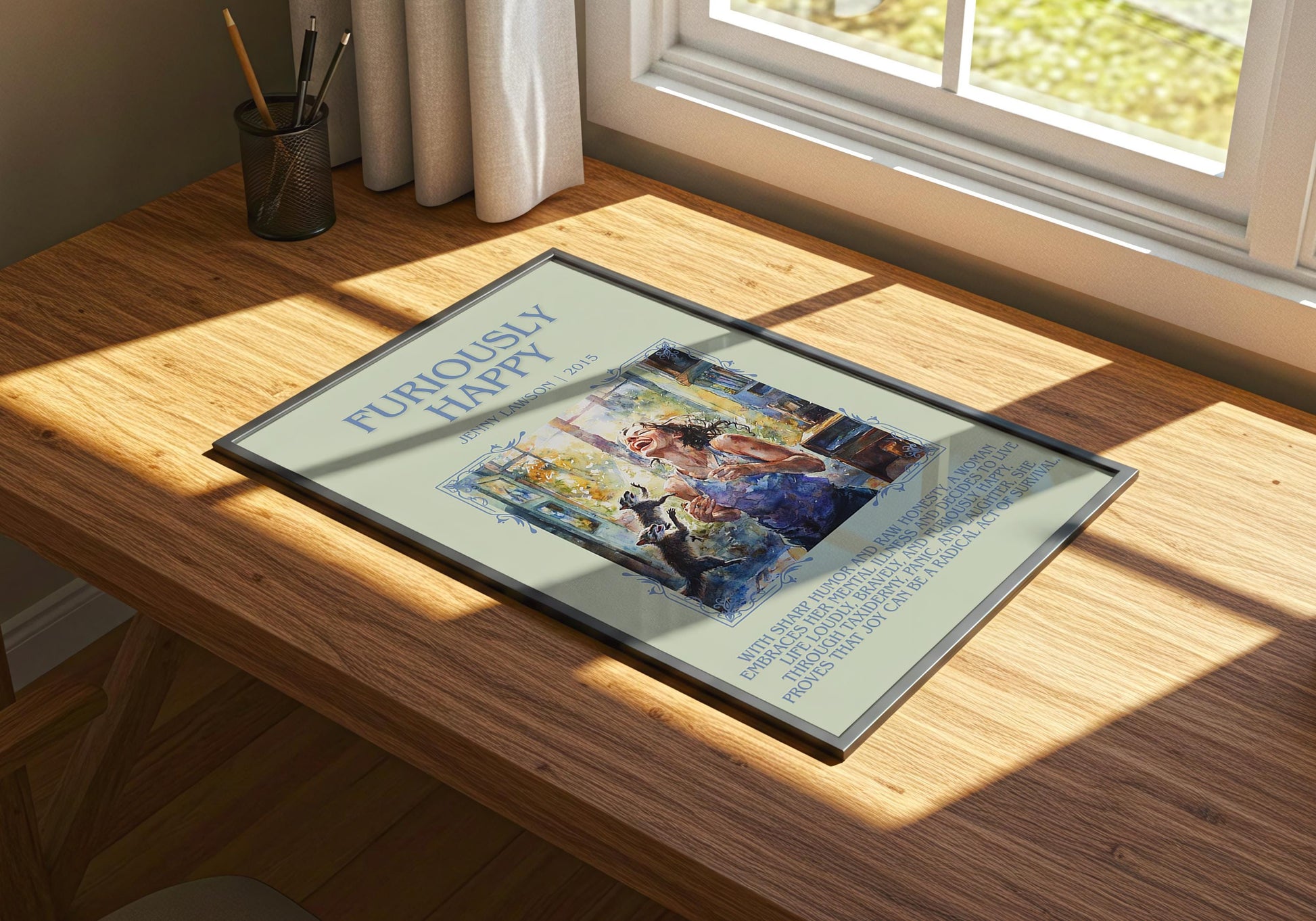 Furiously Happy by Jenny Lawson Descriptive, High Quality Poster Print.Free Delivery Wall Art.Author&Blurb Book Library Nook Gift