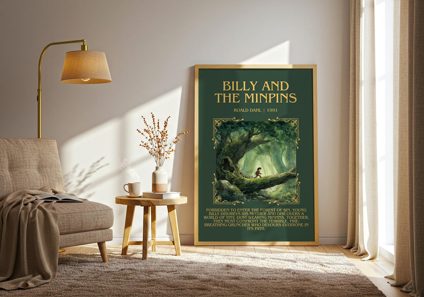Billy And The Minpins by Roald Dahl Descriptive, High Quality Poster Print.Free Delivery Wall Art.Author&Blurb Book Nook Gift